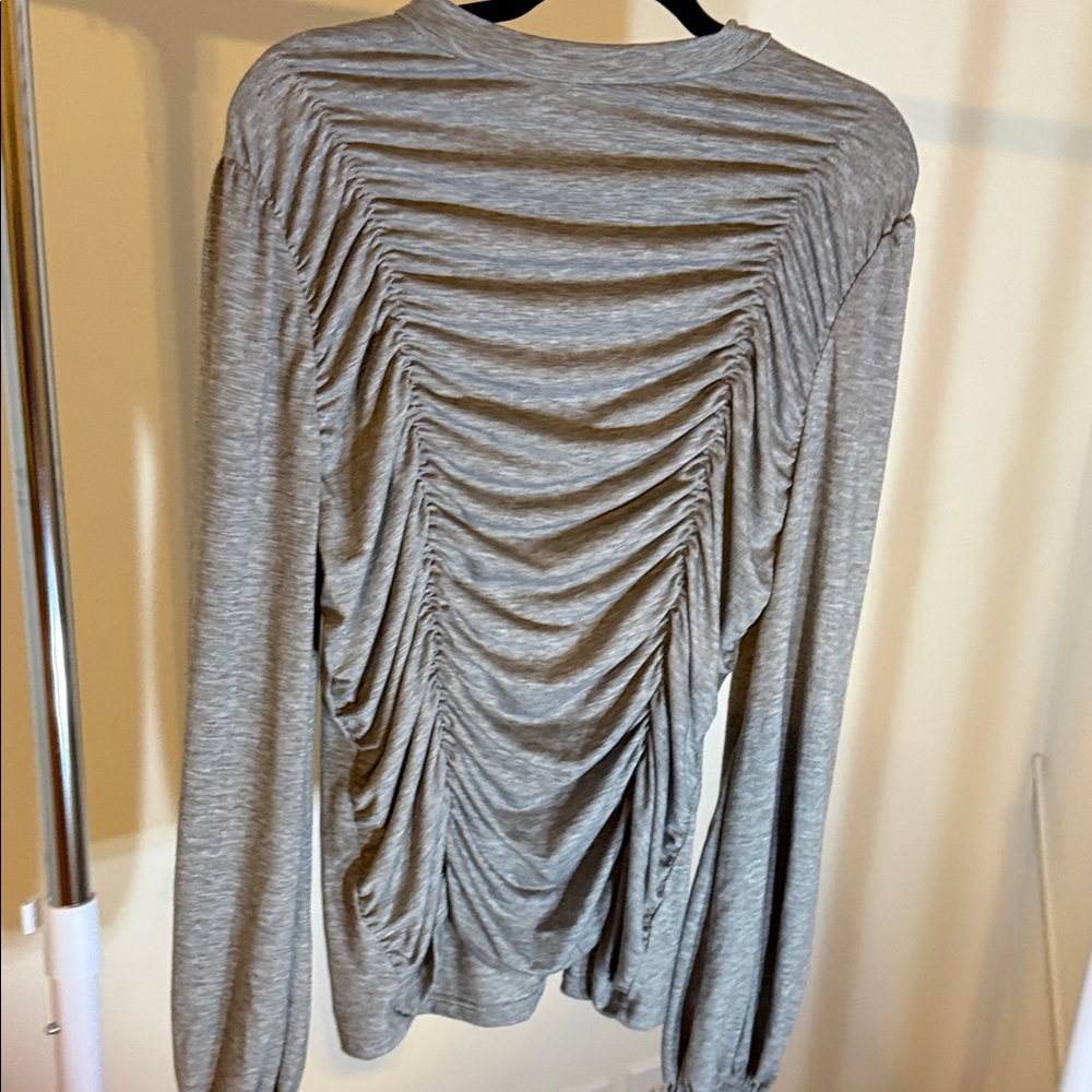 Grace Karin Heather Gray Ruched Long Sleeve Top